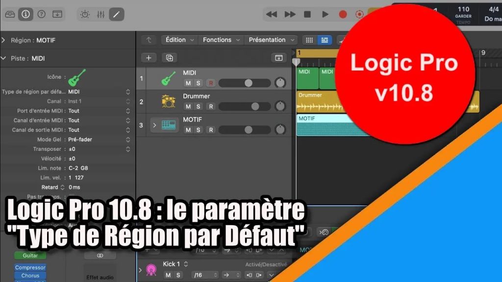 Tutoriel Logic Pro 10.8 : le paramètre &quot;Type de Région par Défaut&quot;.