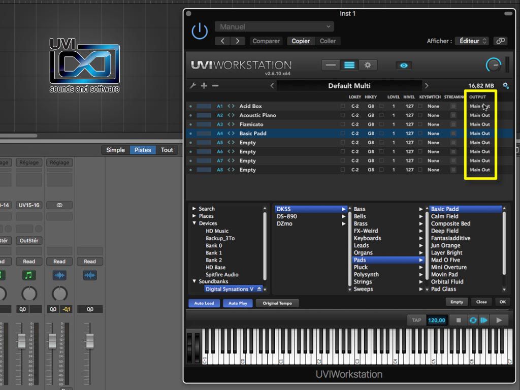 Les sorties multiples de l&#039;UVI Workstation dans Logic Pro X