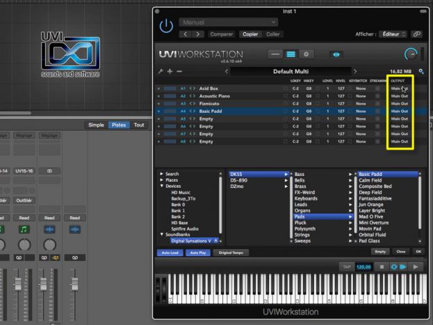 Les sorties multiples de l'UVI Workstation dans Logic Pro X